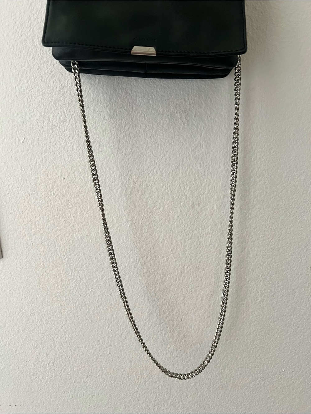All Saints Black Leather Crossbody Clutch with Chain & Wide Strap - Picture 6 of 16
